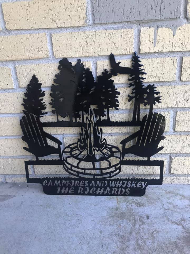 Personalized Stone Camp Fire Monogram-Campsite Metal Art Decor