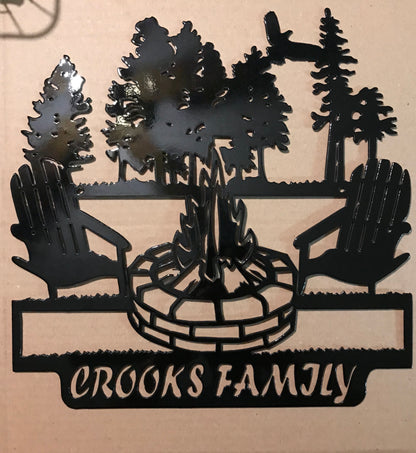 Personalized Stone Camp Fire Monogram-Campsite Metal Art Decor