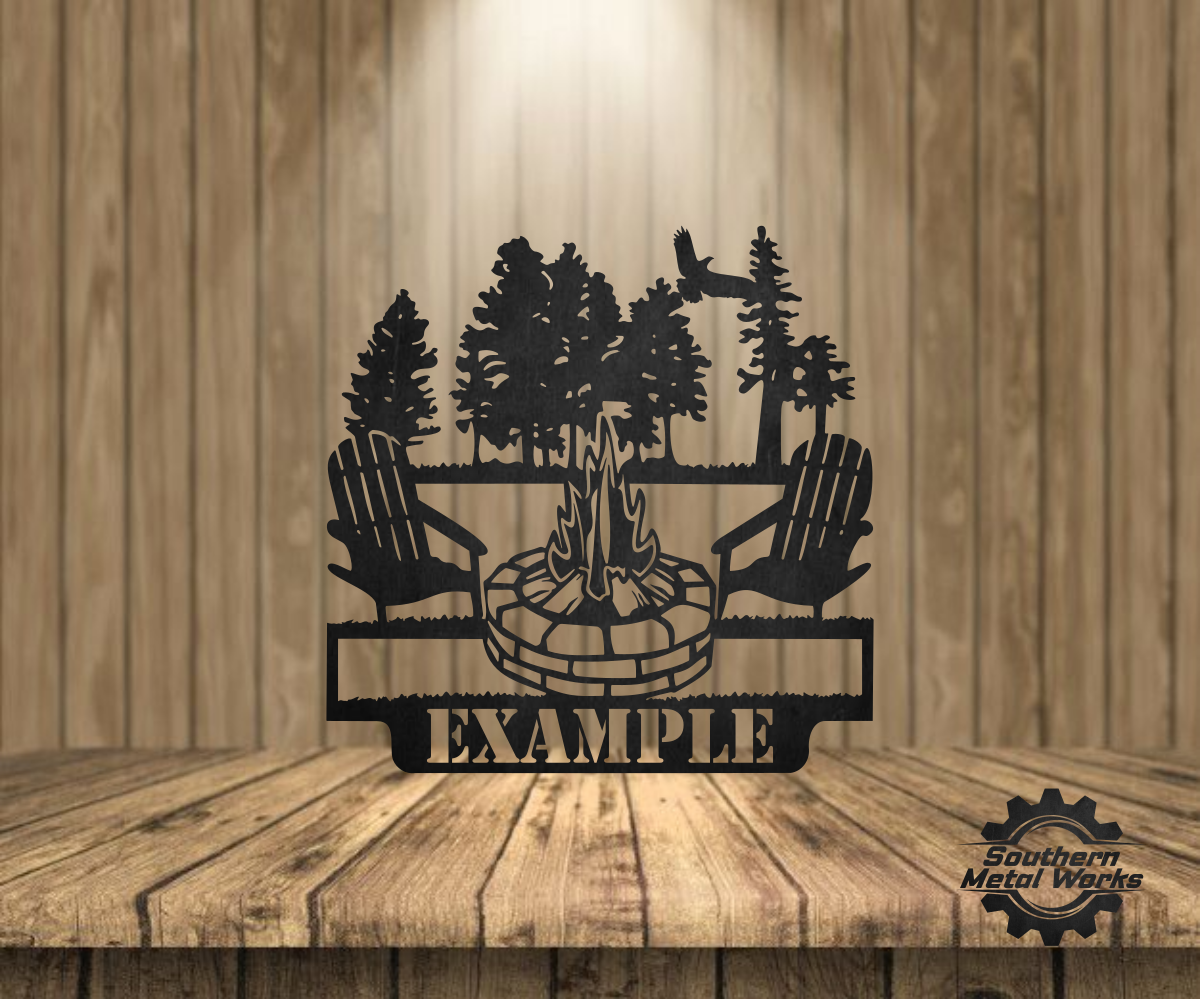 Personalized Stone Camp Fire Monogram-Campsite Metal Art Decor